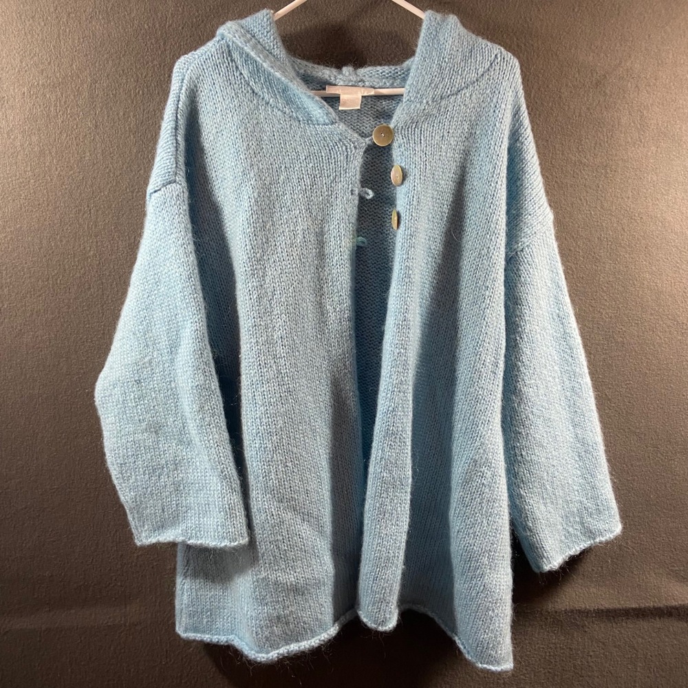 Soft‎ Surroundings women mohair jacket large blue Wool Hooded Cardigan oversized